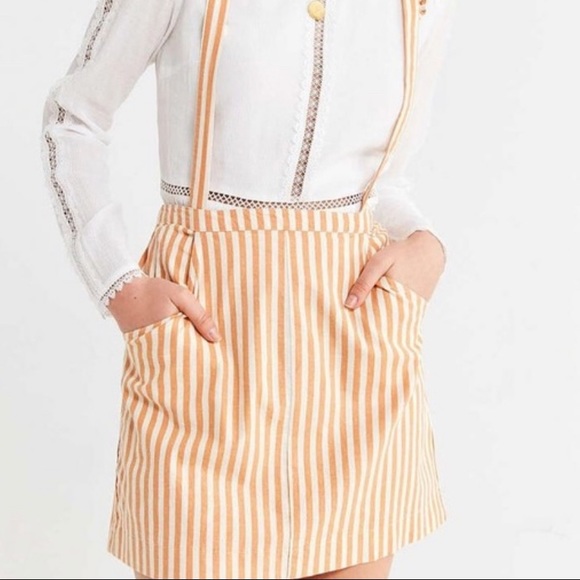 Urban Outfitters Rosie Ruffle Skirtall Overall Orange Stripe, XS - Picture 3 of 15